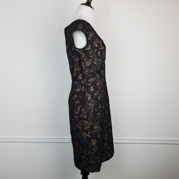 T by Tadashi Dress Lace Paisley Applique Mesh Cocktail Formal Black Tan Size 6 - Picture 8 of 13